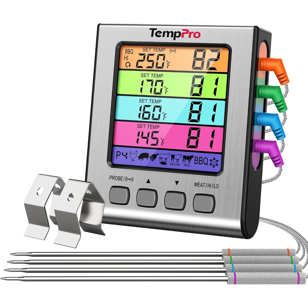 image:imageTempPro TP17 Dual Probe Digital Cooking Meat Thermometer Large LCD Backlight Food Grill Thermometer with Timer Mode for Smoker Kitchen Oven BBQ Silver Previously ThermoPro4probes