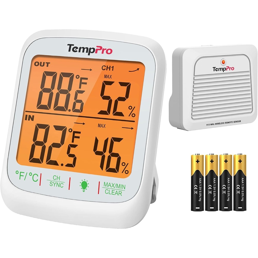 image:imageTempPro TP260B Indoor Outdoor Thermometer Wireless 1000FT Range Digital Hygrometer Humidity Meter with Remote Temperature Sensor Inside Outside Thermometer for Home Patio Room Previously ThermoPro