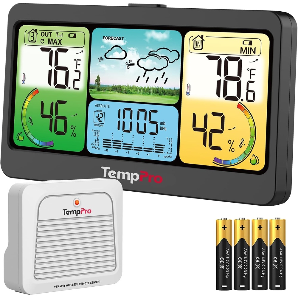 image:imageTempPro TP280 1000FT Home Weather Stations Wireless Indoor Outdoor Thermometer Weather Stations with Accurate Sensor Inside Outside Weather Thermometer Barometer with ForecastPreviously ThermoProBlack