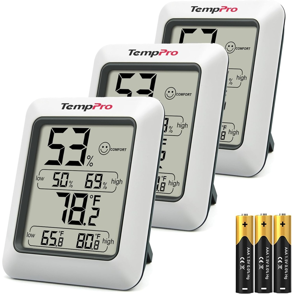 image:imageTempPro TP50 3 Pieces Digital Hygrometer Indoor Thermometer Room Thermometer and Humidity Gauge with Temperature Humidity Monitor Previously ThermoProWhite