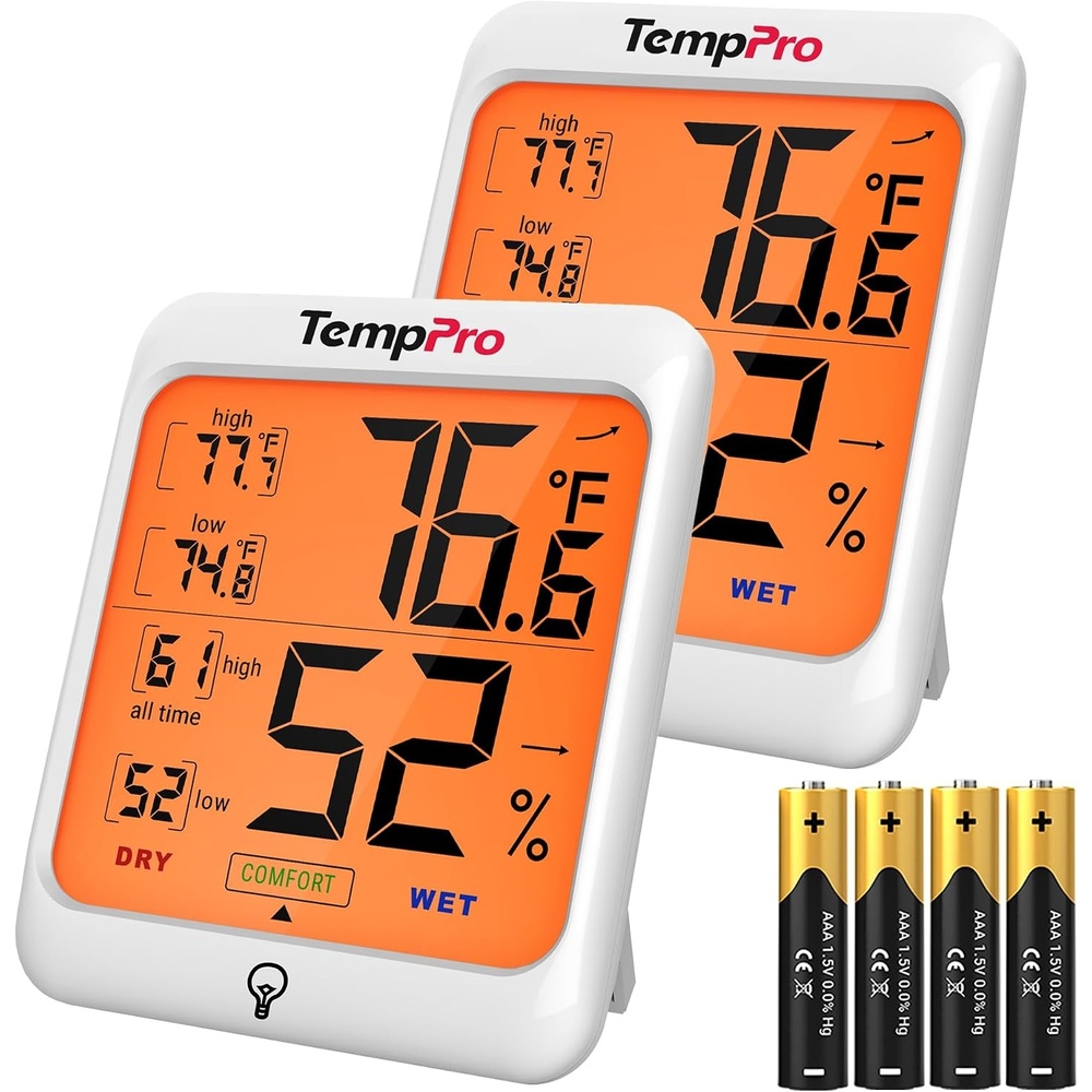 image:imageTempPro TP53 2 Pack Digital Hygrometer Indoor Thermometer for Home Temperature Humidity Meter with Comfort Indicator amp Max Min Records Backlit Display Room Thermometer Previously ThermoPro2
