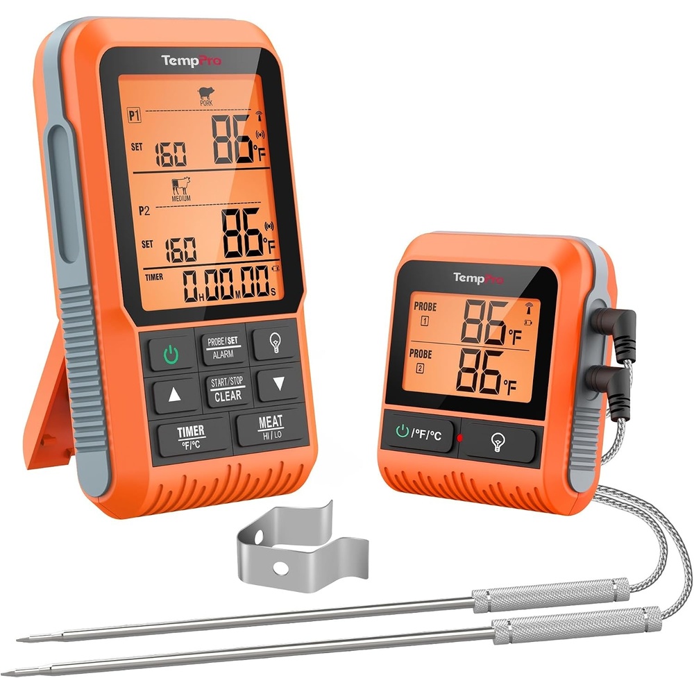 image:imageTempPro TP829 1000ft Wireless Meat Thermometer Digital for Grilling and Smoking 4 Meat Probes Grill Thermometer for Outside Grill Thermometer Cooking Gift for Dad Him Husband Previously ThermoProTwo Probes