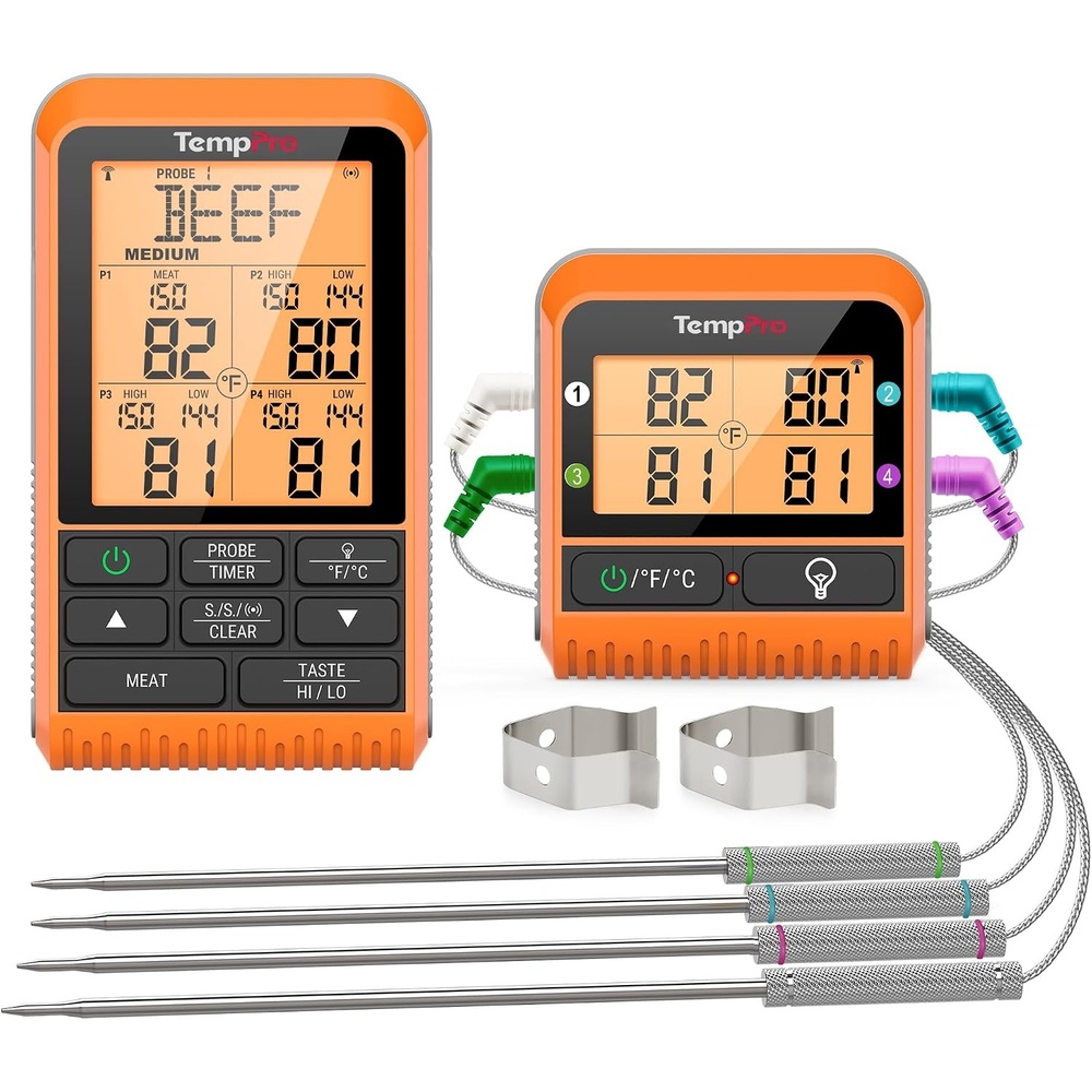 image:imageTempPro TP829 1000ft Wireless Meat Thermometer Digital for Grilling and Smoking 4 Meat Probes Grill Thermometer for Outside Grill Thermometer Cooking Gift for Dad Him Husband Previously ThermoProFour Probes