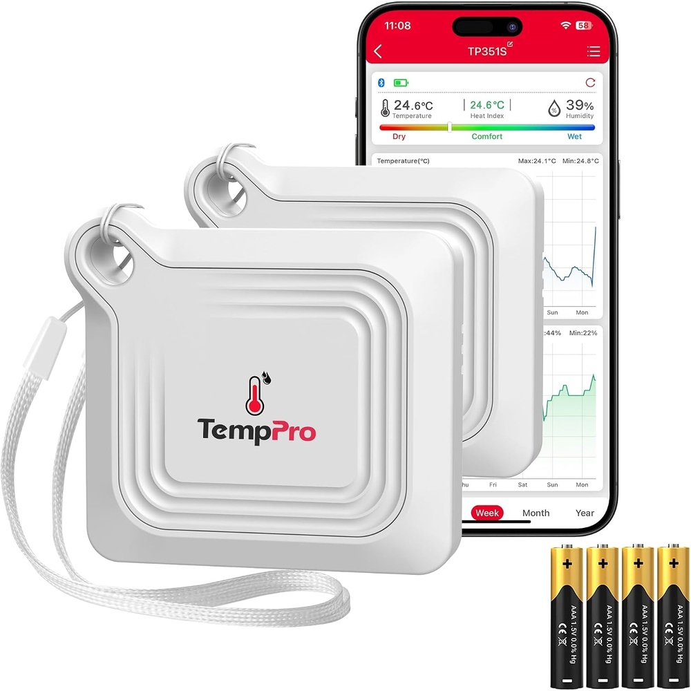 image:imageTempPro TempAir Bluetooth Thermometer Hygrometer 260 ft Temperature Sensor Greenhouse Thermometer with Remote App Control Temperature and Humidity Monitor with 2Year Data Logging Export2