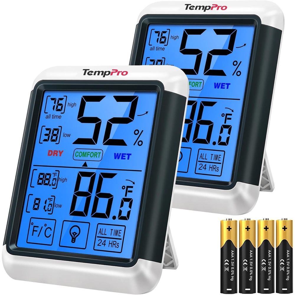 image:imageTempPro TempAir Indoor Outdoor Thermometer Digital Wireless Hygrometer Temperature Humidity Monitor with Jumbo Touchscreen and Backlight Humidity GaugeLCD2