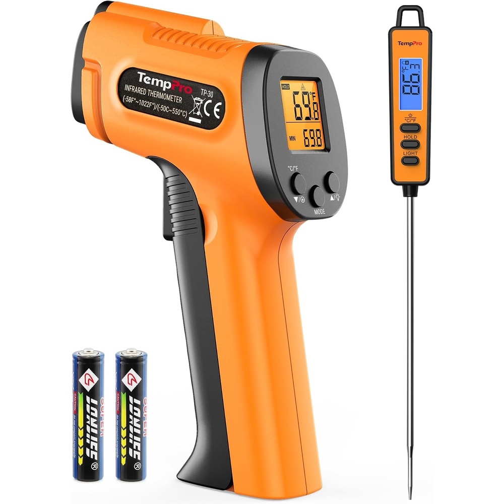 image:imageTempPro TempScan Infrared Thermometer Gun with Super Long Meat Probe Temperature Gun with Laser for Pizza Oven Accessories Grill Thermometer Gun Meat Thermometer for Cooking BBQ HVAC Car Engine