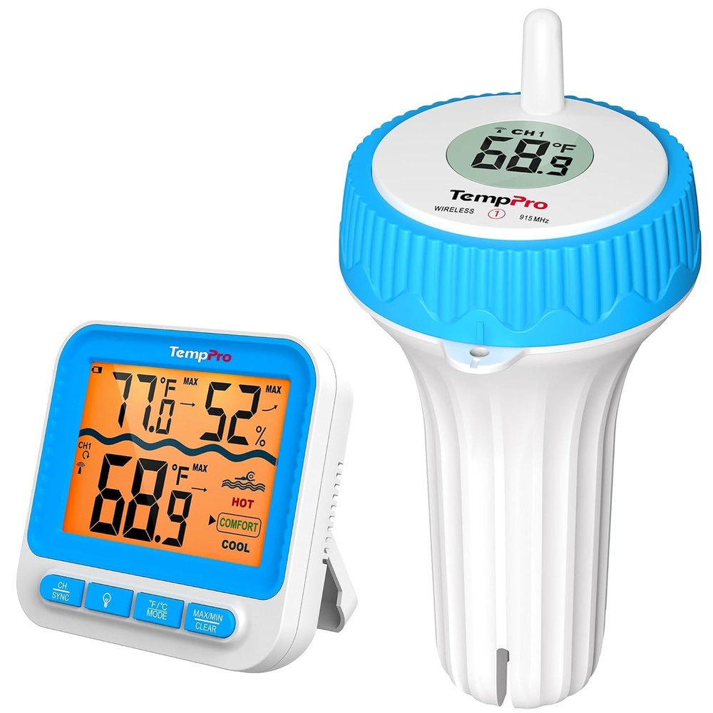 image:imageTempPro Waterproof Wireless Pool Thermometer Easy Read Digital Pool Thermometer Floating for Swimming Pool Hot Tub Cold Plunge Pond Upgraded IPX8 Water Temperature Monitor Previously ThermoPro500FT Remote
