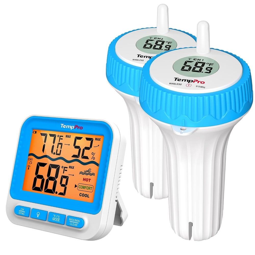 image:imageTempPro Waterproof Wireless Pool Thermometer Easy Read Digital Pool Thermometer Floating for Swimming Pool Hot Tub Cold Plunge Pond with 2 IPX8 Water Temperature Monitor Previously ThermoPro