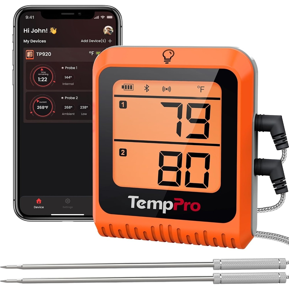 image:imageTempPro Wireless Meat Thermometer Digital for Grilling and Smoking 2 Probes Bluetooth Meat Thermometer for Cooking Rechargeable Smoker Accessories for BBQ Oven Previously ThermoPro2 Probes
