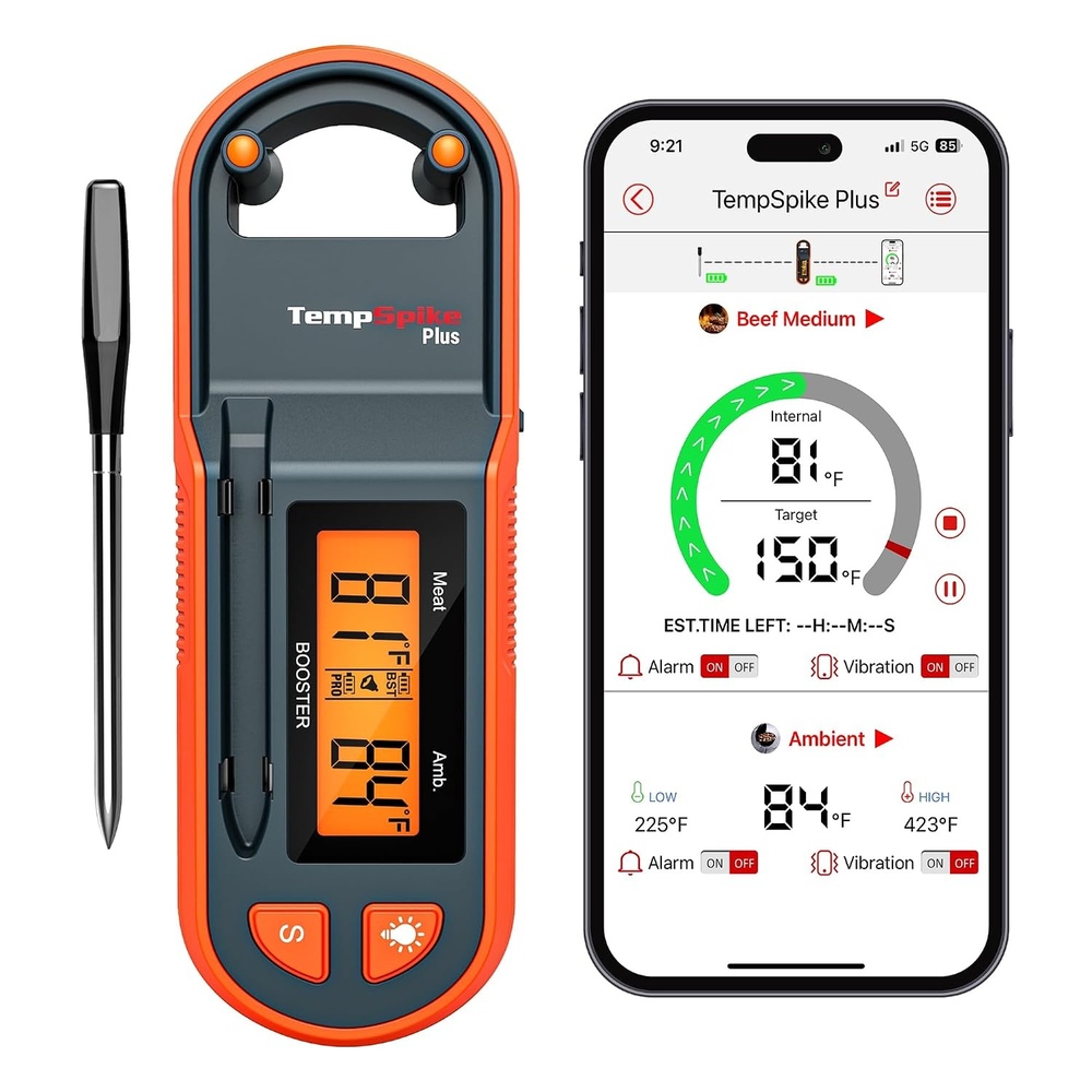 image:imageTempSpike 500FT Bluetooth Wireless Meat Thermometer for Grilling and Smoking Dual Meat Probes Grill Thermometer LCDEnhanced Booster Smoker BBQ Thermometer for Grill Rotisserie Turkey Beef1 probe