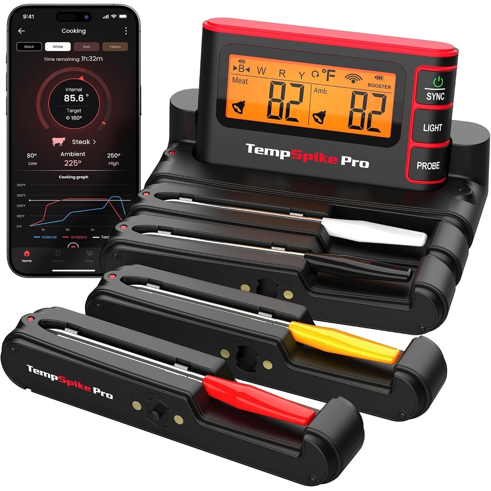 image:imageTempSpike Wireless Meat Thermometer Digital with App WiFi amp Bluetooth BBQ Grill Thermometer with High Precision Waterproof amp HeatResistant Probes Rechargeable Base with Display for BBQ Smoker Oven4 Probes