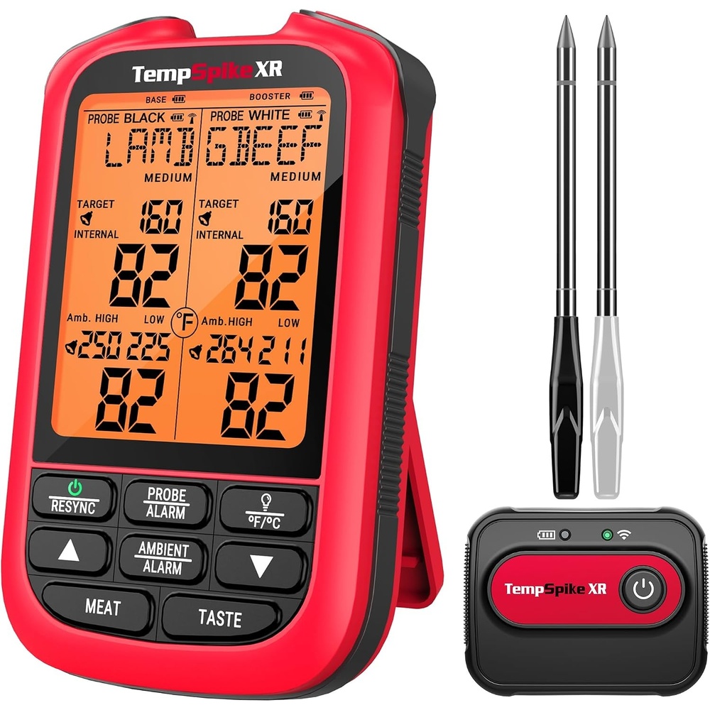 image:imageThermoPro TempSpike 2000FT Wireless Meat Thermometer with 2 UltraThin Meat Probe Smart Meat Thermometer Digital Wireless for Rotisserie Smoker BBQ Grill Kitchen Cooking Gift for Dad Him HusbandRed