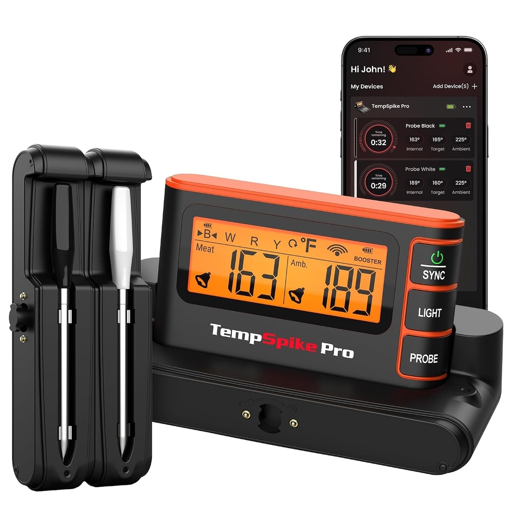 image:imageThermoPro WiFi Bluetooth Wireless Meat Thermometer Digital Unlimited RangeDetachable Thiner Meat Probe amp Standalone Base1050F Heat ResistanceFood Thermometer for Cooking Grill Smoker Oven FryerOrange