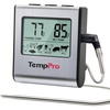 TempPro TP16 Large LCD Digital Meat Thermometer for Cooking, Smoking, Grilling, BBQ Food Temperature Indicator with Clock Timer and Stainless Steel Probe, Black(Previously ThermoPro)(Light Silver)