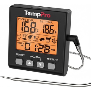 TempPro Digital Meat Thermometer for Cooking and Grilling, BBQ Food Thermometer with Backlight and Kitchen Timer, Grill Temperature Probe Thermometer for Smoker, Oven, Baking,Oil(Previously ThermoPro)(Black Orange)