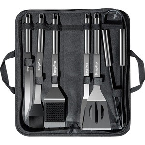 TempPro Grilling Accessories Grill Set with Spatula, Fork, Brush & Tongs, Heavy Duty Stainless Steel Grill Tools for Camping Burger, BBQ Accessories for Men Dad Him (Previously ThermoPro)