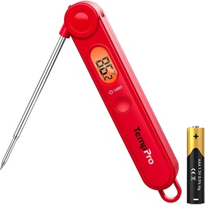 TempPro TP03B Digital Meat Thermometer for Cooking, Instant Read Thermometer with Backlight, Kitchen Food Thermometer for Grill Smoker BBQ Oil Deep Fry Candy Bread Coffee (Previously ThermoPro)(Bright red)