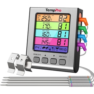 TempPro TP17 Dual Probe Digital Cooking Meat Thermometer Large LCD Backlight Food Grill Thermometer with Timer Mode for Smoker Kitchen Oven BBQ, Silver (Previously ThermoPro)(4-probes)