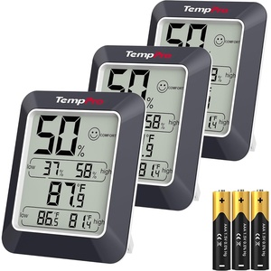 TempPro TP50 3 Pieces Digital Hygrometer Indoor Thermometer Room Thermometer and Humidity Gauge with Temperature Humidity Monitor (Previously ThermoPro)(Black)