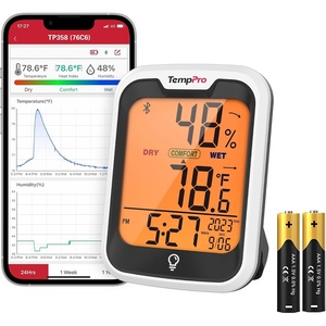 TempPro TempAir Bluetooth Thermometer for Room Temperature with Clock | 260 ft Smart Temperature Sensor and Humidity Meter with Backlit, Hygrometer Indoor Thermometer with Data Storage Export