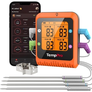 TempPro Wireless Meat Thermometer Digital for Grilling and Smoking, 2 Probes Bluetooth Meat Thermometer for Cooking, Rechargeable Smoker Accessories for BBQ Oven (Previously ThermoPro)(4 Probes)